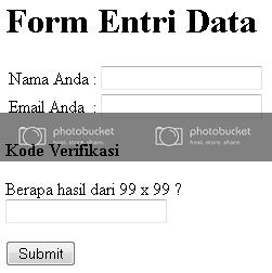 Tampilan form dengan captcha matematika Tampilan form dengan captcha matematika